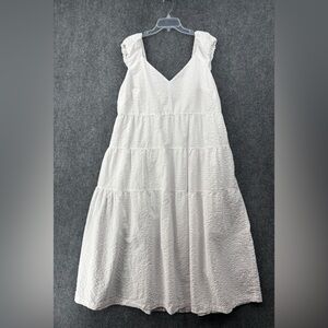 Old Navy White Tiered Seersucker Maxi Dress Smocked Back Women’s 2X Summer
